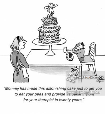 'Mommy has made this astonishing cake just to get you to eat your peas and provide valuable insight for your therapist in twenty years.'